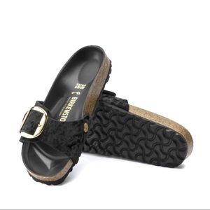 Birkenstock Madrid Big Buckle Black Velvet Size 38